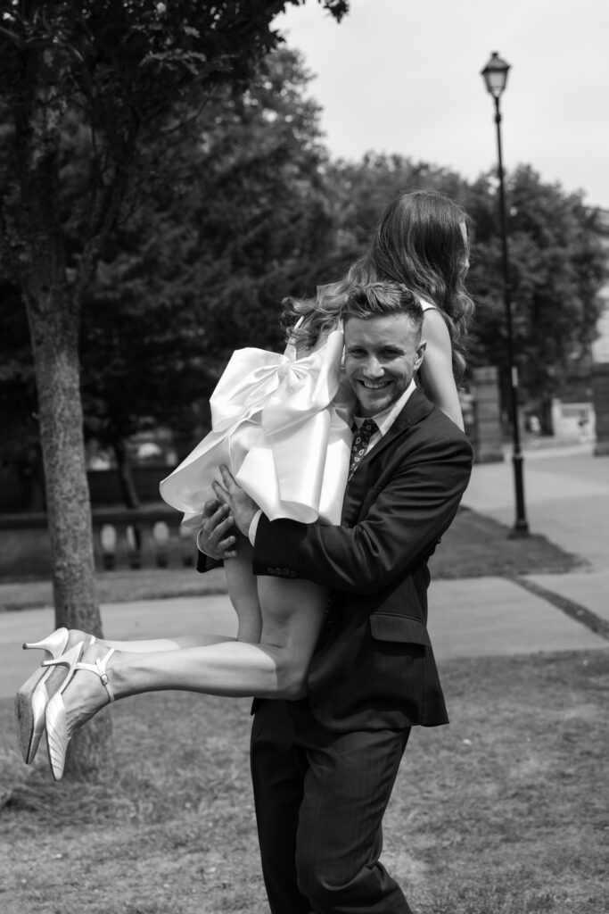 Intimate Liverpool elopement with Gen Z couple – city chic civil wedding at St George's Hall with editorial fashion forward photography by Ivana King