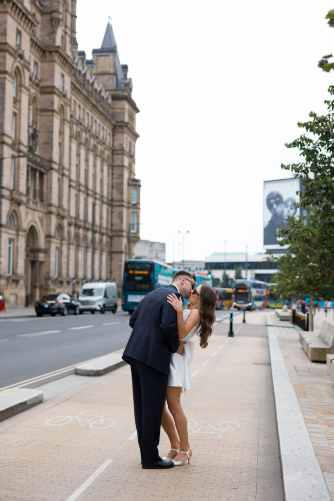 Intimate Liverpool elopement with Gen Z couple – city chic civil wedding at St George's Hall with editorial fashion forward photography by Ivana King