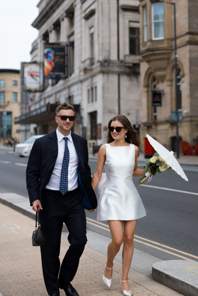 Intimate Liverpool elopement with Gen Z couple – city chic civil wedding at St George's Hall with editorial fashion forward photography by Ivana King