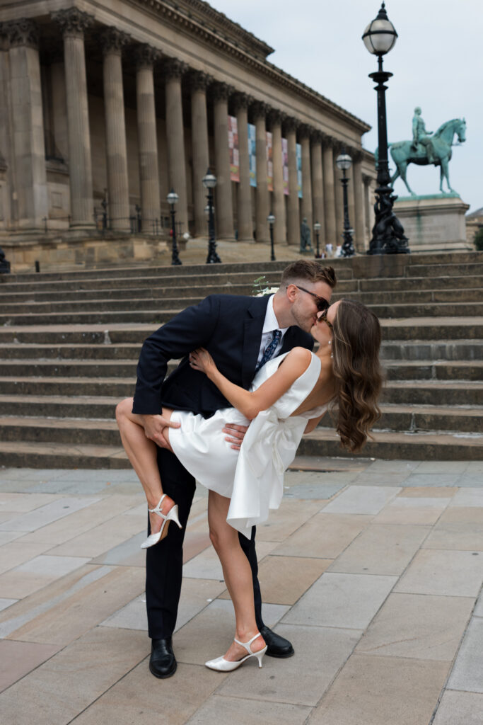 Intimate Liverpool elopement with Gen Z couple – city chic civil wedding at St George's Hall with editorial fashion forward photography by Ivana King