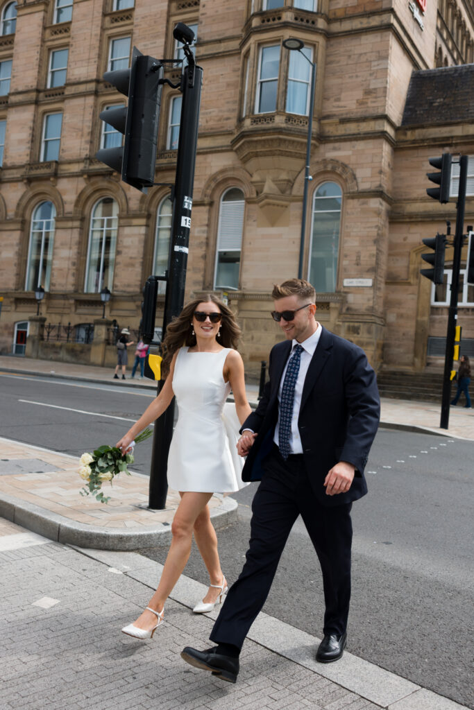 Intimate Liverpool elopement with Gen Z couple – city chic civil wedding at St George's Hall with editorial fashion forward photography by Ivana King