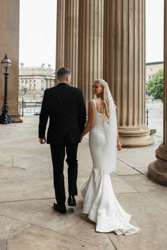 Modern Gen Z couple wedding portraits at St George’s Hall Liverpool – editorial and fashion-forward photography by Ivana King