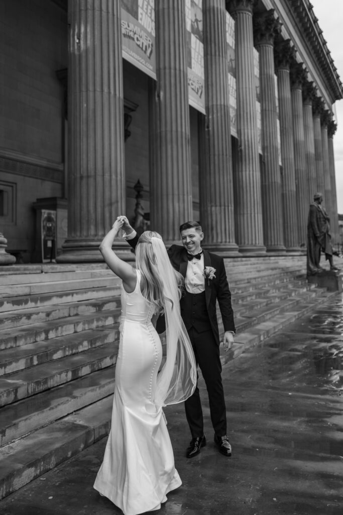 Modern Gen Z couple wedding portraits at St George’s Hall Liverpool – editorial and fashion-forward photography by Ivana King