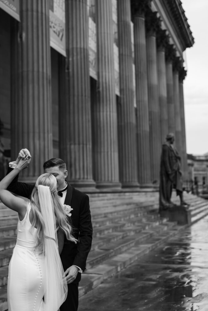 Modern Gen Z couple wedding portraits at St George’s Hall Liverpool – editorial and fashion-forward photography by Ivana King