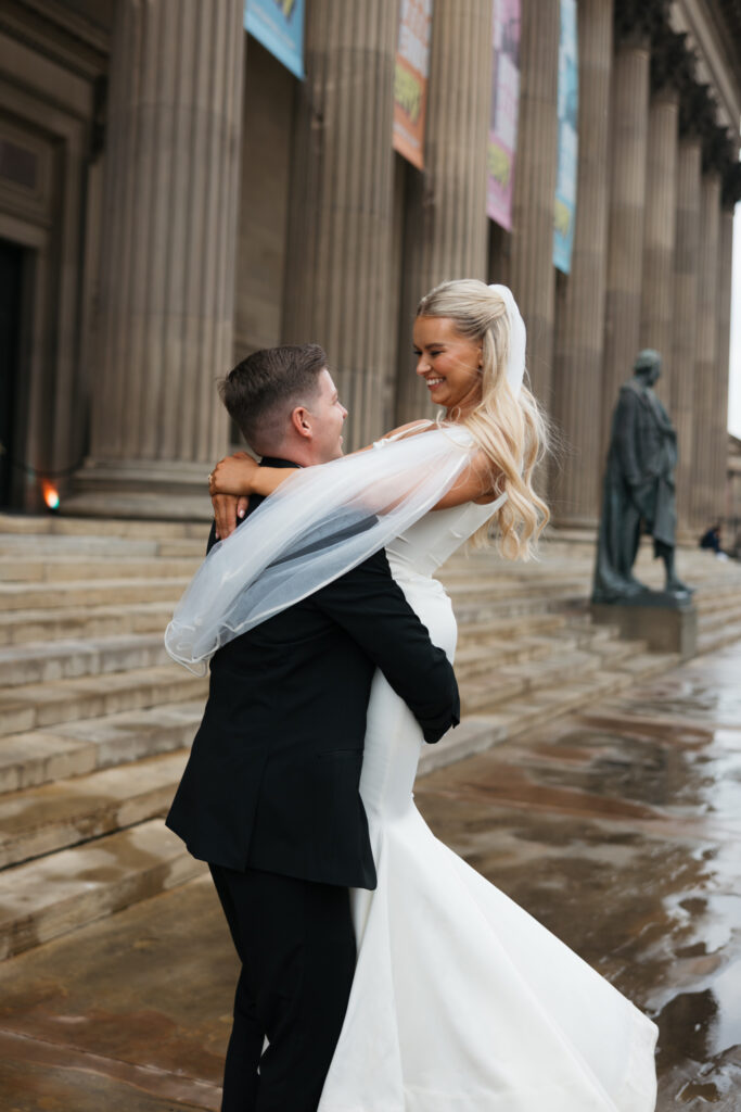 Modern Gen Z couple wedding portraits at St George’s Hall Liverpool – editorial and fashion-forward photography by Ivana King