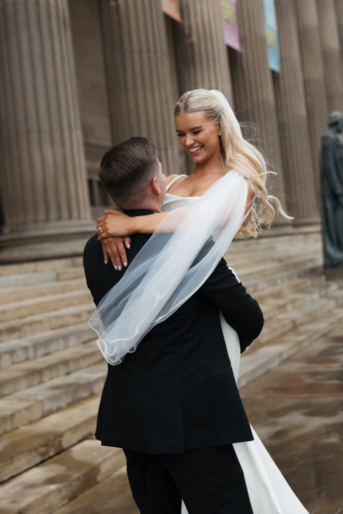 Modern Gen Z couple wedding portraits at St George’s Hall Liverpool – editorial and fashion-forward photography by Ivana King