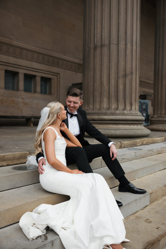 Modern Gen Z couple wedding portraits at St George’s Hall Liverpool – editorial and fashion-forward photography by Ivana King