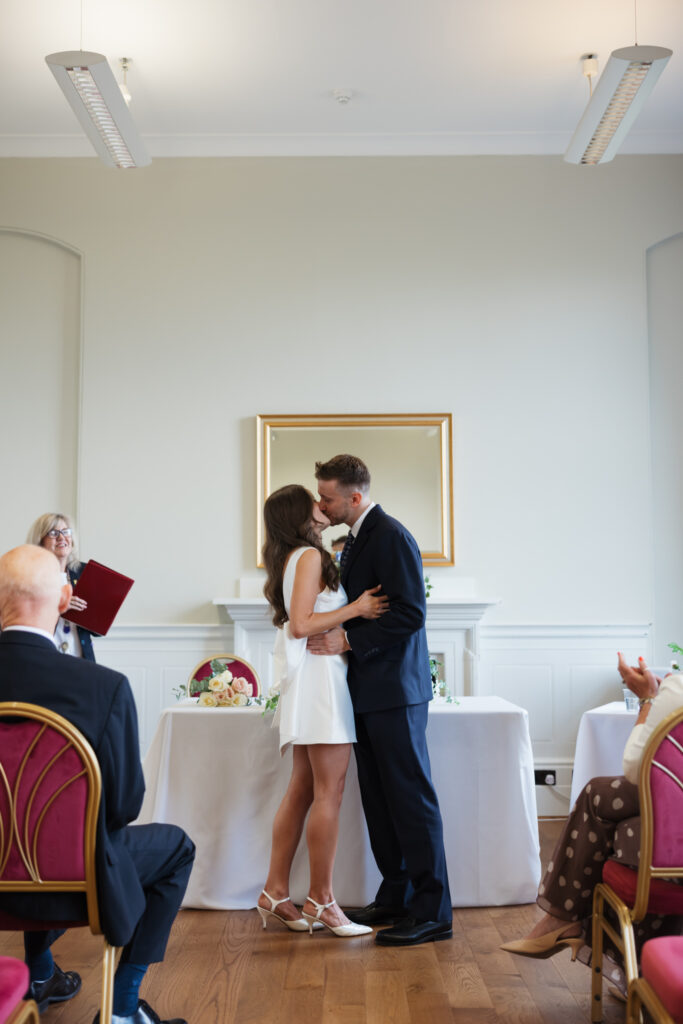 Intimate Liverpool elopement with Gen Z couple – city chic civil wedding at St George's Hall with editorial fashion forward photography by Ivana King