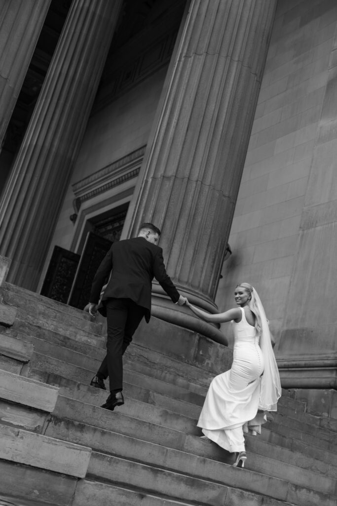 Modern Gen Z couple wedding portraits at St George’s Hall Liverpool – editorial and fashion-forward photography by Ivana King