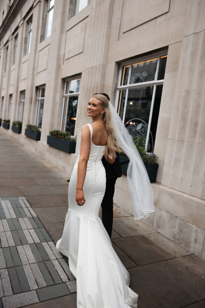 Modern Gen Z couple wedding portraits at St George’s Hall Liverpool – editorial and fashion-forward photography by Ivana King