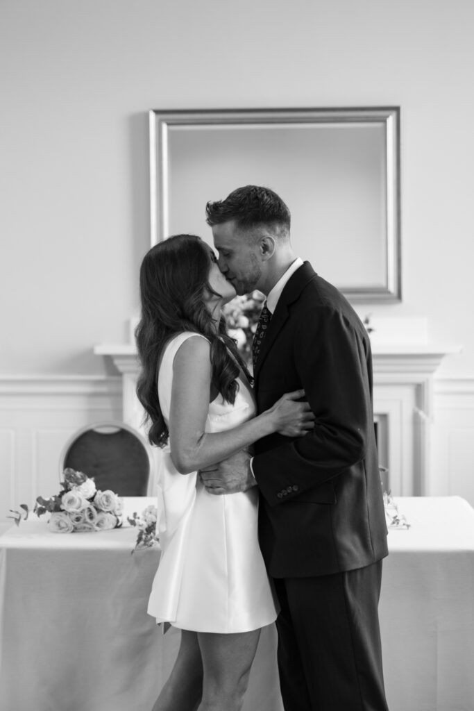 Intimate Liverpool elopement with Gen Z couple – city chic civil wedding at St George's Hall with editorial fashion forward photography by Ivana King