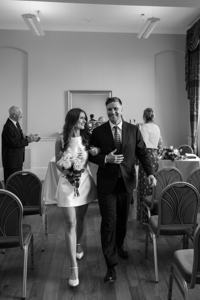 Intimate Liverpool elopement with Gen Z couple – city chic civil wedding at St George's Hall with editorial fashion forward photography by Ivana King