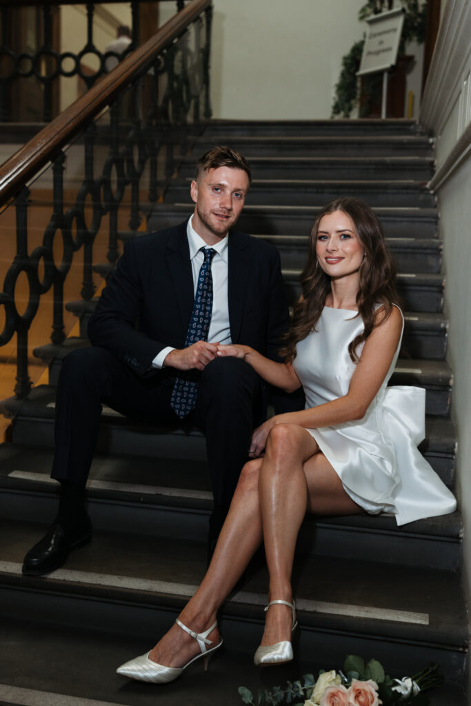 Intimate Liverpool elopement with Gen Z couple – city chic civil wedding at St George's Hall with editorial fashion forward photography by Ivana King