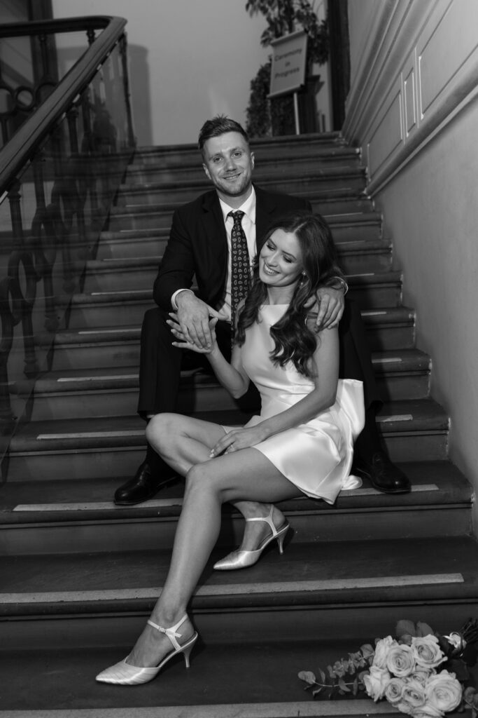 Intimate Liverpool elopement with Gen Z couple – city chic civil wedding at St George's Hall with editorial fashion forward photography by Ivana King