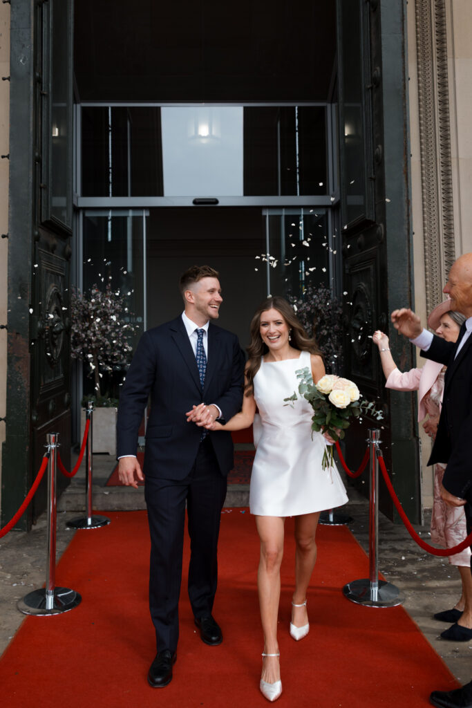 Intimate Liverpool elopement with Gen Z couple – city chic civil wedding at St George's Hall with editorial fashion forward photography by Ivana King