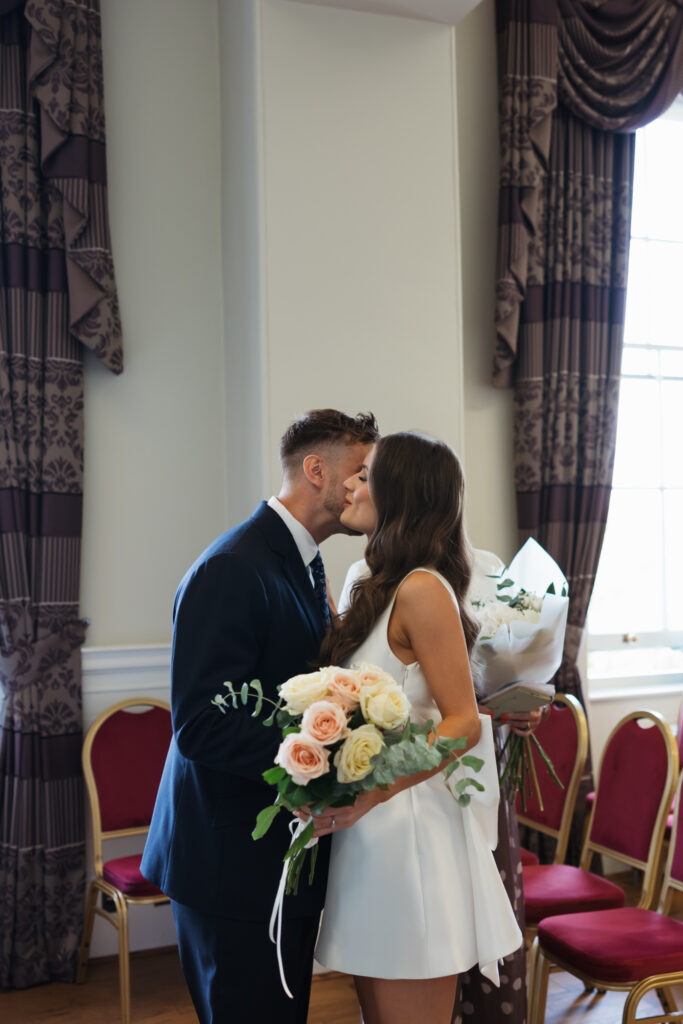 Intimate Liverpool elopement with Gen Z couple – city chic civil wedding at St George's Hall with editorial fashion forward photography by Ivana King