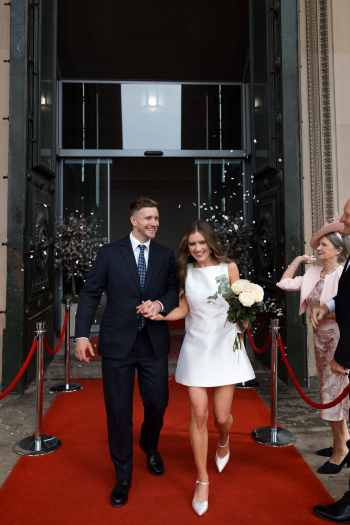 Intimate Liverpool elopement with Gen Z couple – city chic civil wedding at St George's Hall with editorial fashion forward photography by Ivana King