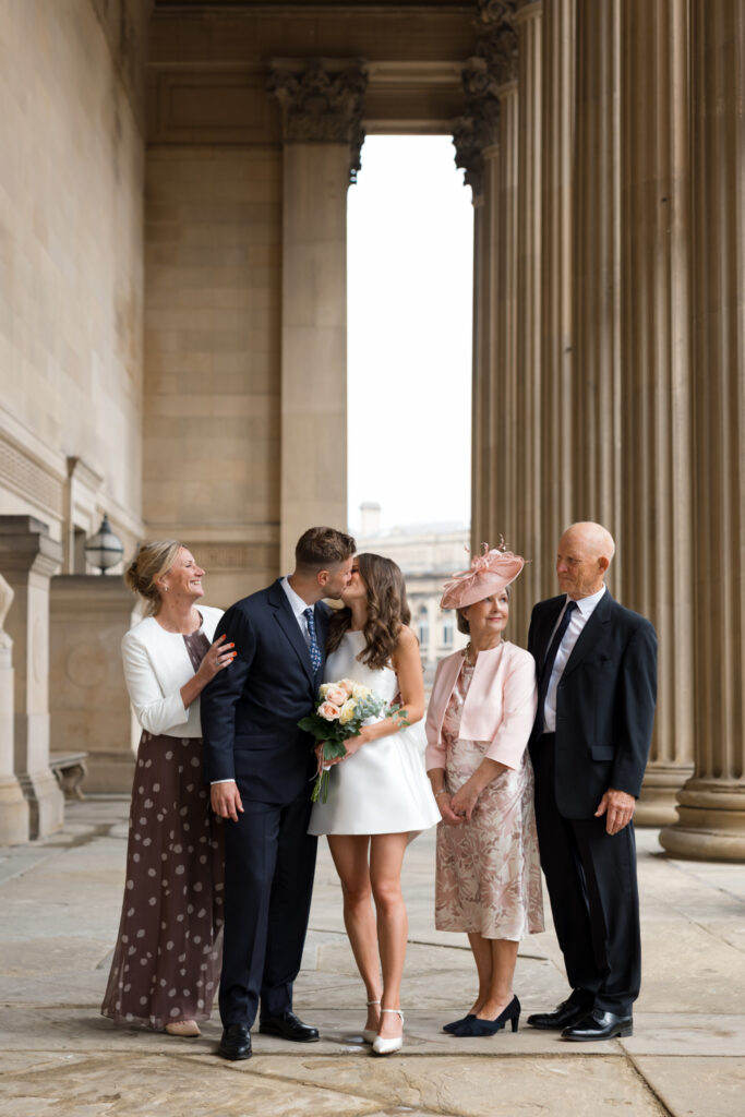 Intimate Liverpool elopement with Gen Z couple – city chic civil wedding at St George's Hall with editorial fashion forward photography by Ivana King