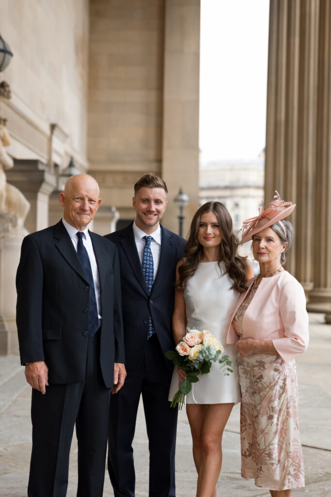 Intimate Liverpool elopement with Gen Z couple – city chic civil wedding at St George's Hall with editorial fashion forward photography by Ivana King