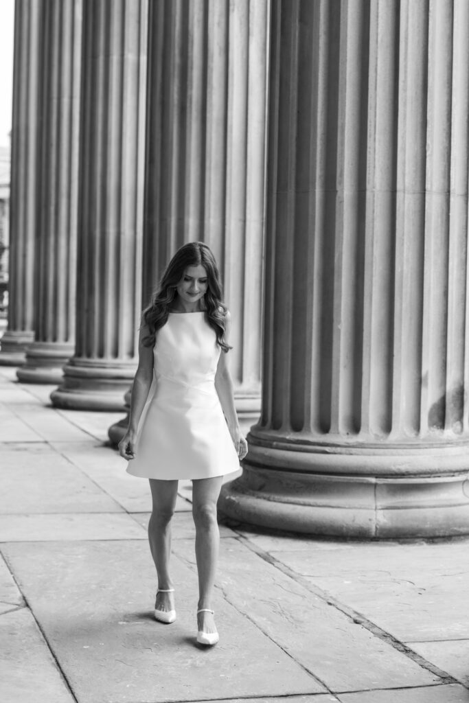 Intimate Liverpool elopement with Gen Z couple – city chic civil wedding at St George's Hall with editorial fashion forward photography by Ivana King