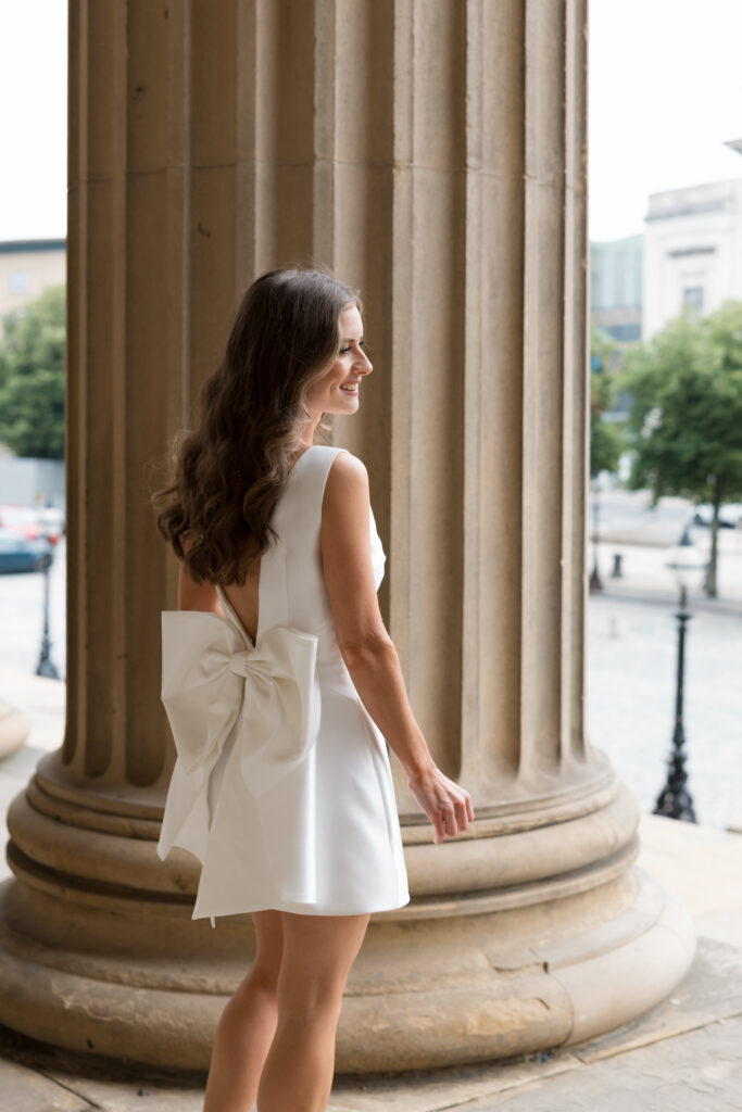 Intimate Liverpool elopement with Gen Z couple – city chic civil wedding at St George's Hall with editorial fashion forward photography by Ivana King