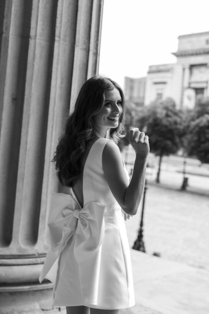 Intimate Liverpool elopement with Gen Z couple – city chic civil wedding at St George's Hall with editorial fashion forward photography by Ivana King