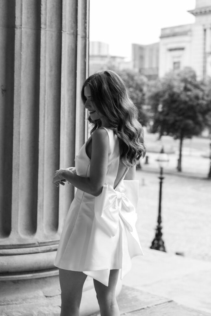 Intimate Liverpool elopement with Gen Z couple – city chic civil wedding at St George's Hall with editorial fashion forward photography by Ivana King