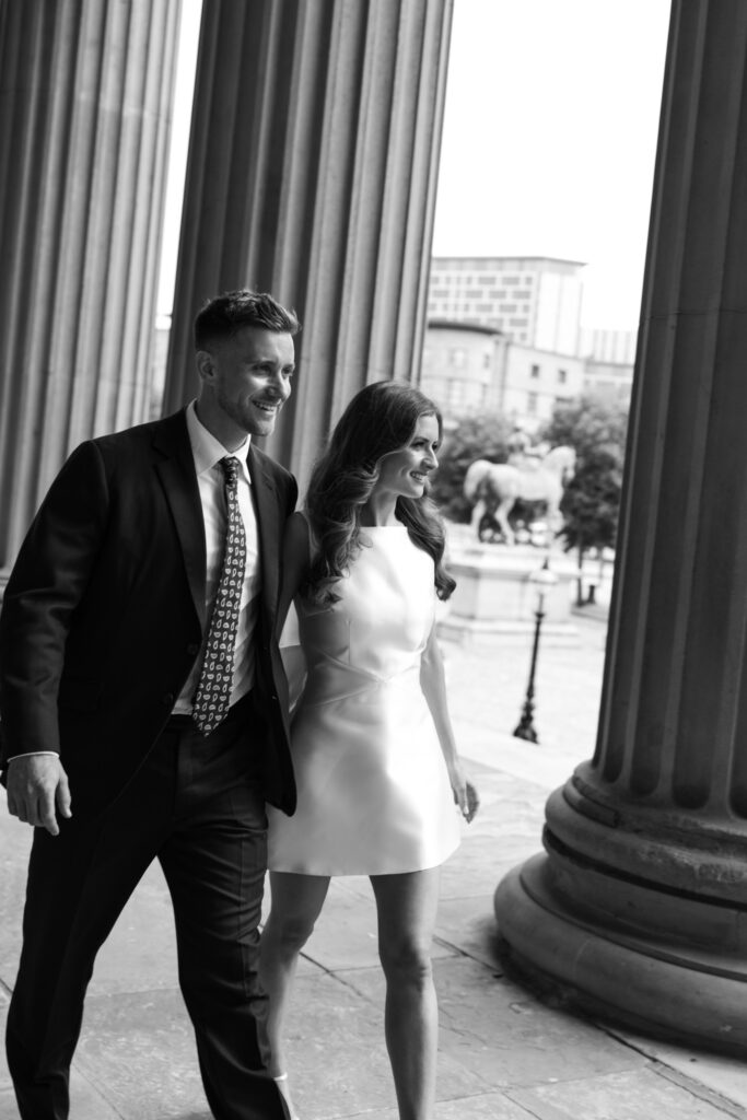 Intimate Liverpool elopement with Gen Z couple – city chic civil wedding at St George's Hall with editorial fashion forward photography by Ivana King