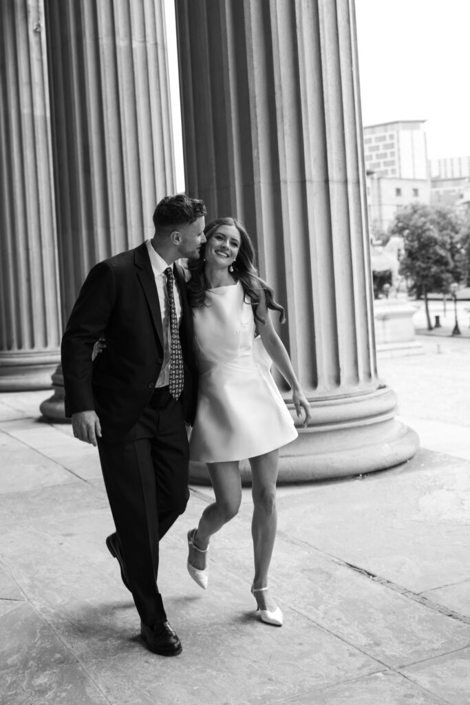 Intimate Liverpool elopement with Gen Z couple – city chic civil wedding at St George's Hall with editorial fashion forward photography by Ivana King