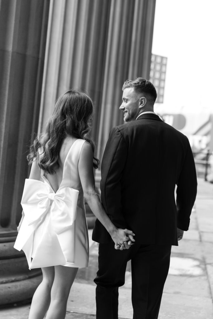Intimate Liverpool elopement with Gen Z couple – city chic civil wedding at St George's Hall with editorial fashion forward photography by Ivana King