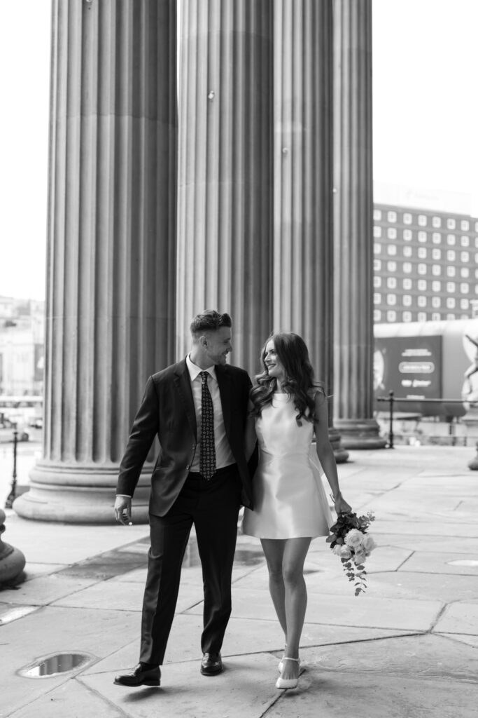Intimate Liverpool elopement with Gen Z couple – city chic civil wedding at St George's Hall with editorial fashion forward photography by Ivana King
