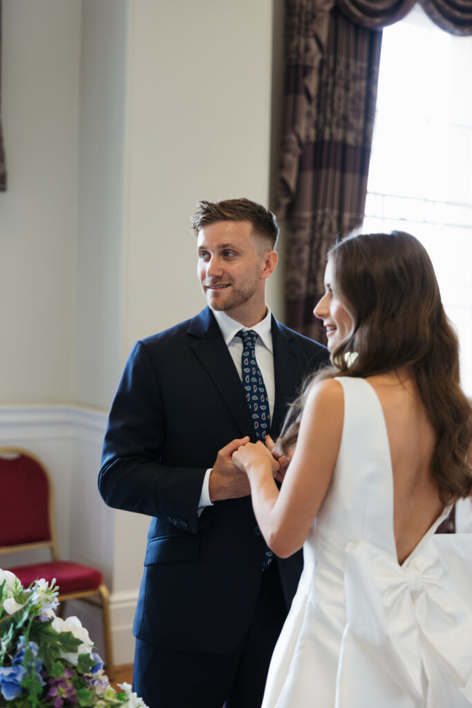 Intimate Liverpool elopement with Gen Z couple – city chic civil wedding at St George's Hall with editorial fashion forward photography by Ivana King