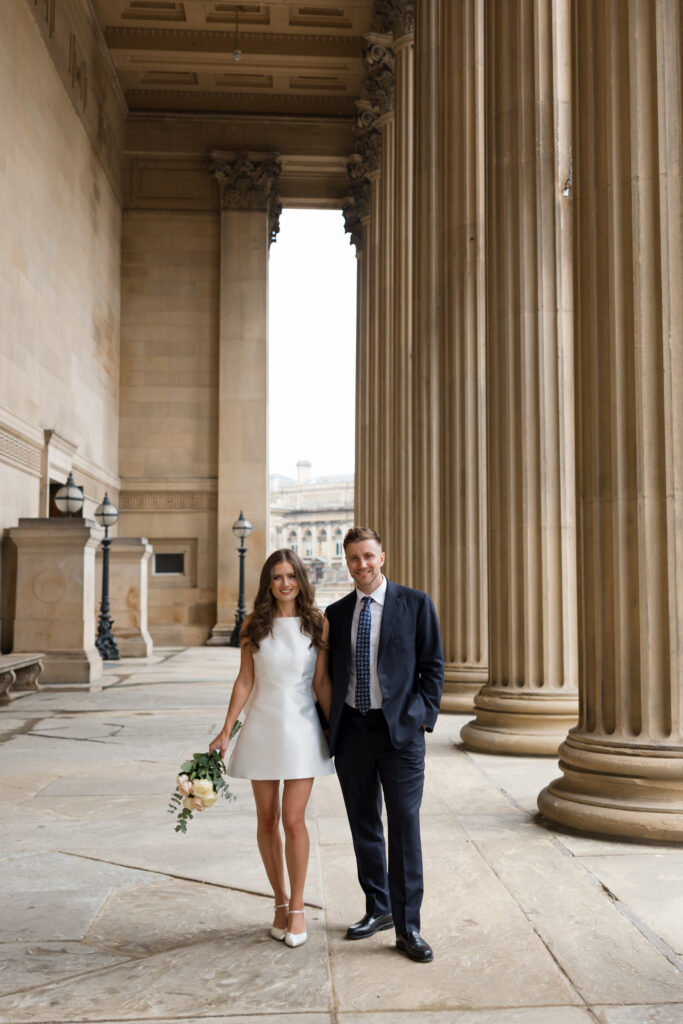 Intimate Liverpool elopement with Gen Z couple – city chic civil wedding at St George's Hall with editorial fashion forward photography by Ivana King
