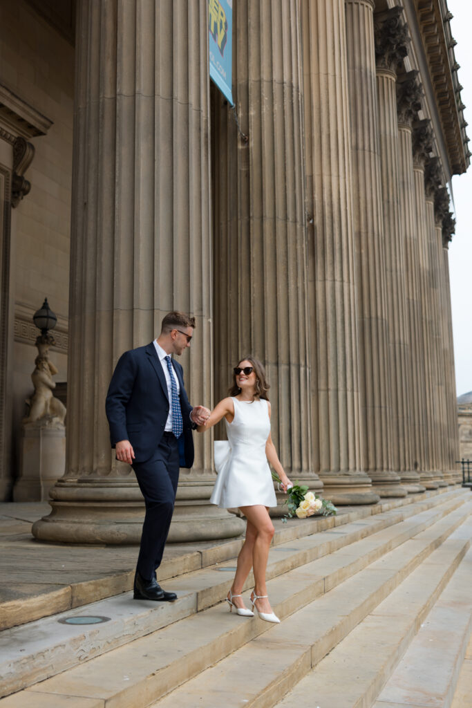 Intimate Liverpool elopement with Gen Z couple – city chic civil wedding at St George's Hall with editorial fashion forward photography by Ivana King