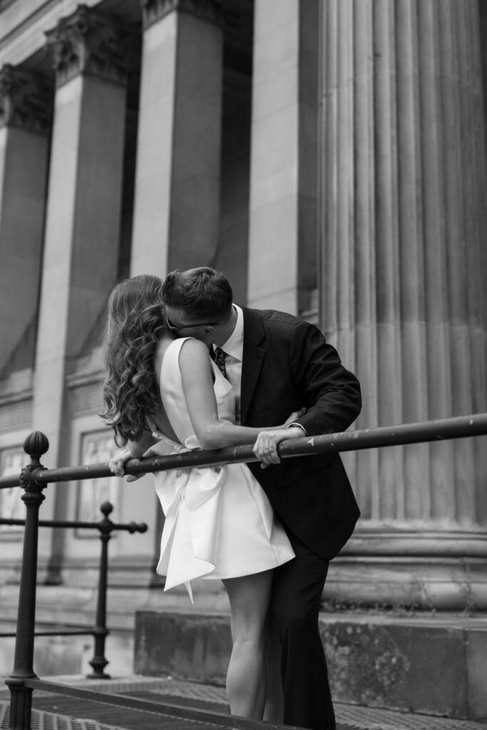 Intimate Liverpool elopement with Gen Z couple – city chic civil wedding at St George's Hall with editorial fashion forward photography by Ivana King