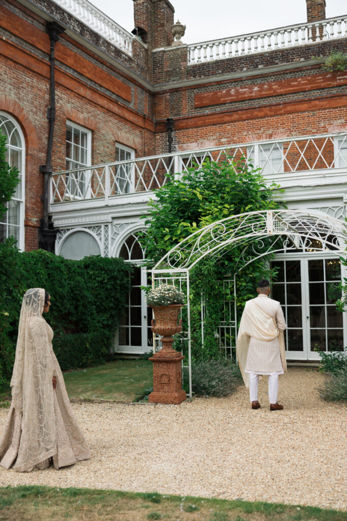 Editorial Wedding Photographer, Luxury Wedding at Avington Estate Park South London UK, Asian Indian First Look