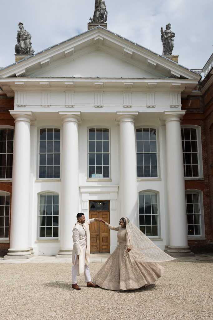 Editorial Wedding Photographer, Luxury Wedding at Avington Estate Park South London UK, Asian Indian First Look