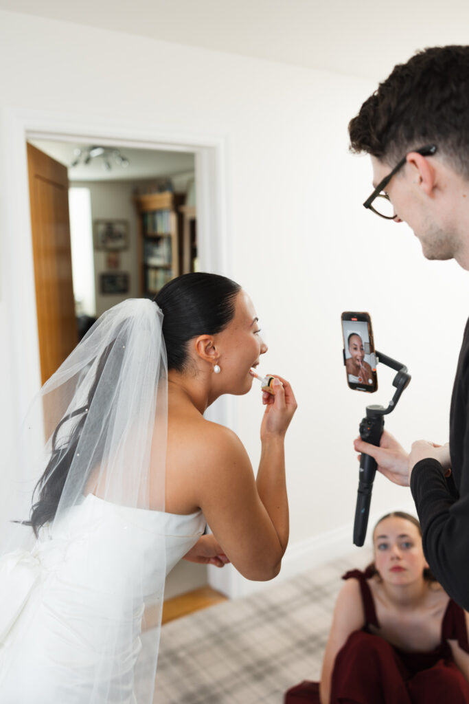 editorial flash bridal prep, asian bride dark hair, editorial wedding photos at Gorey castle month Orgueil castle jersey Channel Islands