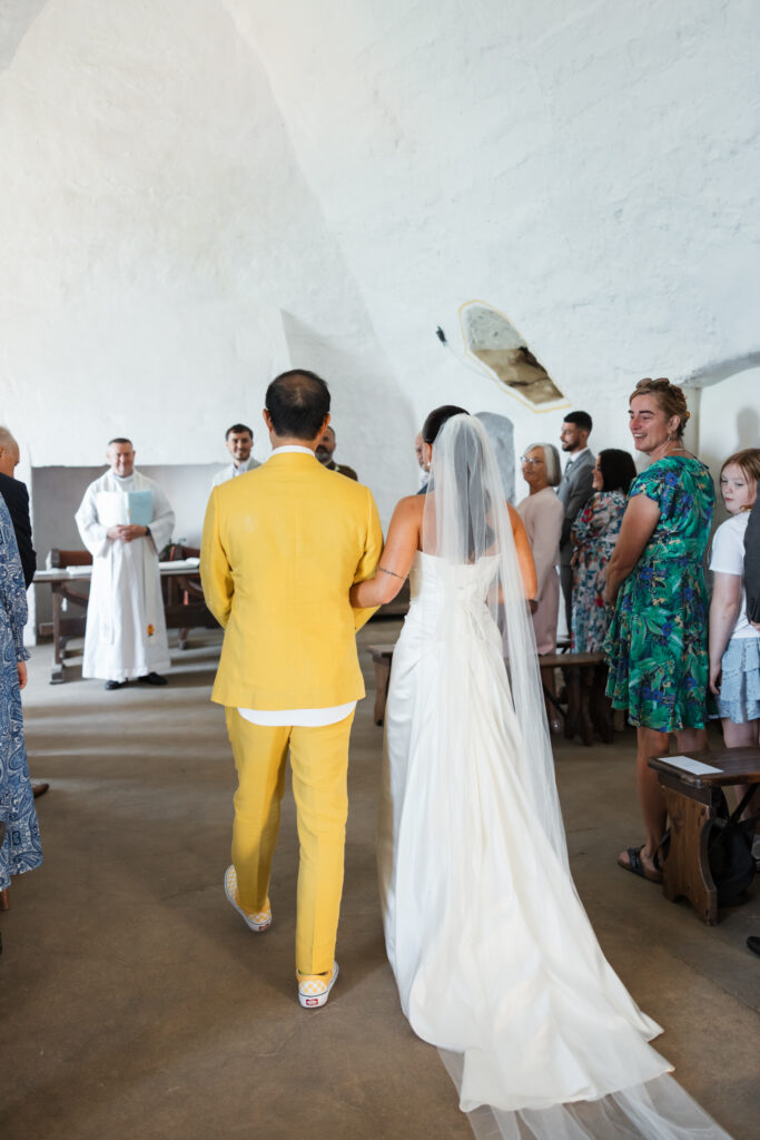 editorial wedding photos at Gorey castle month Orgueil castle jersey Channel Islands, church ceremony