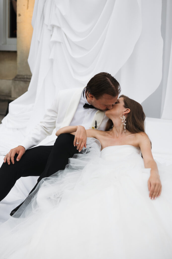 Editorial wedding photography of a young Gen Z fashion forward couple during their Russian luxury wedding at Syon Park Conservatory, London.