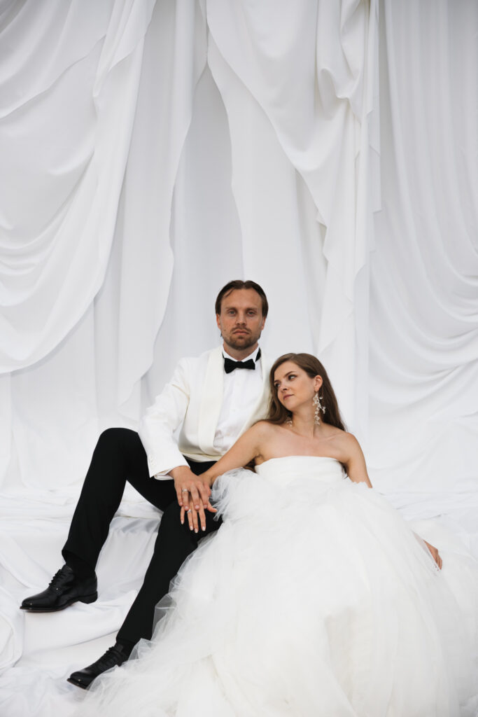Editorial wedding photography of a young Gen Z fashion forward couple during their Russian luxury wedding at Syon Park Conservatory, London.