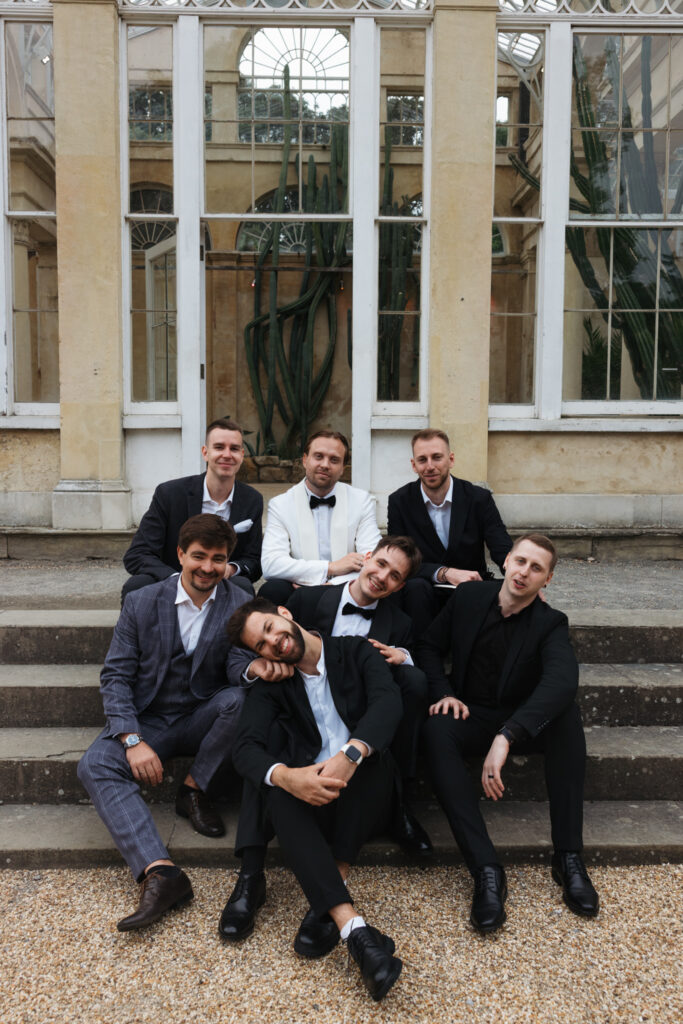 Editorial wedding photography of a young Gen Z fashion forward couple during their Russian luxury wedding at Syon Park Conservatory, London.