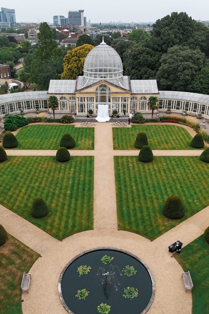 Editorial wedding photography of a young Gen Z couple during their Russian wedding at Syon Conservatory, London.