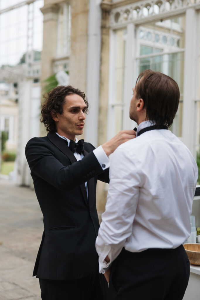 Editorial wedding photography of a young Gen Z fashion forward couple during their Russian luxury wedding at Syon Conservatory, London.
